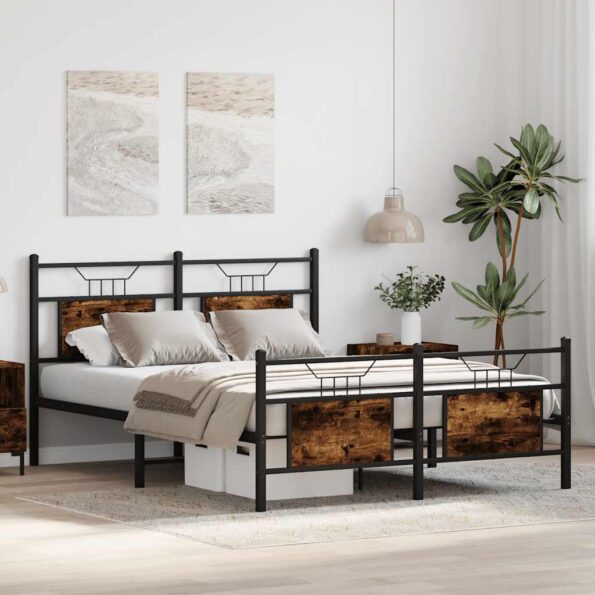 vidaXL Posteľný rám bez matraca dymový dub 137x190 cm kompozitné drevo – Obrázok 4
