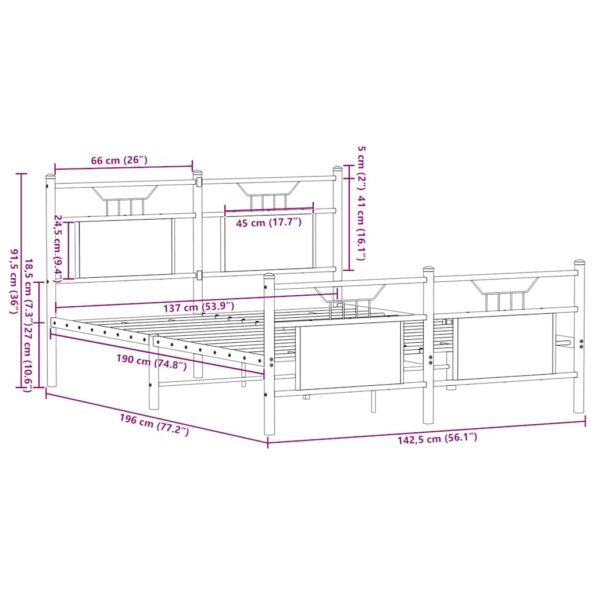 vidaXL Posteľný rám bez matraca dymový dub 137x190 cm kompozitné drevo – Obrázok 11