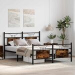 vidaXL Posteľný rám bez matraca dymový dub 140x190 cm kompozitné drevo – Obrázok 4