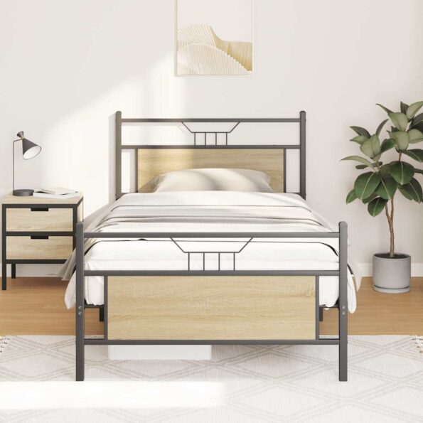 vidaXL Posteľný rám bez matraca dub sonoma 100x200 cm kompozitné drevo – Obrázok 4