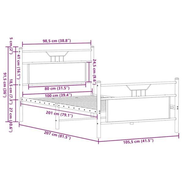 vidaXL Posteľný rám bez matraca dub sonoma 100x200 cm kompozitné drevo – Obrázok 11