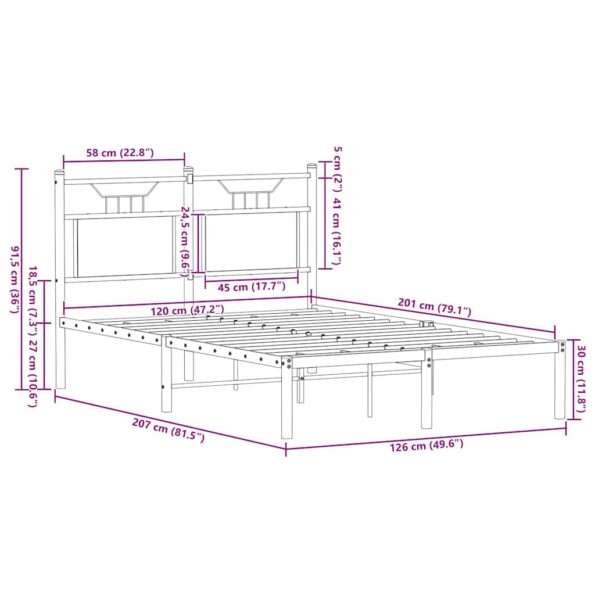 vidaXL Posteľný rám bez matraca hnedý dub 120x200 cm kompozitné drevo – Obrázok 11