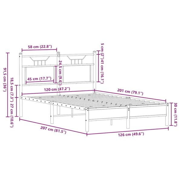vidaXL Posteľný rám bez matraca dymový dub 120x200 cm kompozitné drevo – Obrázok 11