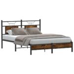 vidaXL Posteľný rám bez matraca dymový dub 137x190 cm kompozitné drevo – Obrázok 3
