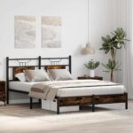 vidaXL Posteľný rám bez matraca dymový dub 140x190 cm kompozitné drevo – Obrázok 4