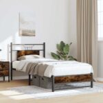 vidaXL Posteľný rám bez matraca dymový dub 90x200 cm kompozitné drevo – Obrázok 4