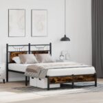 vidaXL Posteľný rám bez matraca dymový dub 120x200 cm kompozitné drevo – Obrázok 4