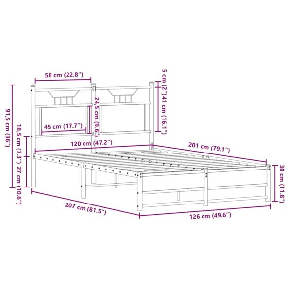 vidaXL Posteľný rám bez matraca dymový dub 120x200 cm kompozitné drevo – Obrázok 11