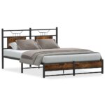 vidaXL Posteľný rám bez matraca dymový dub 137x190 cm kompozitné drevo – Obrázok 2