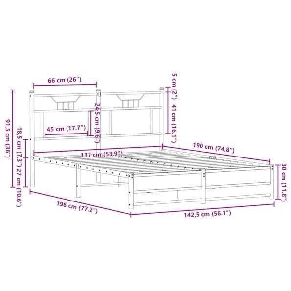 vidaXL Posteľný rám bez matraca dymový dub 137x190 cm kompozitné drevo – Obrázok 11