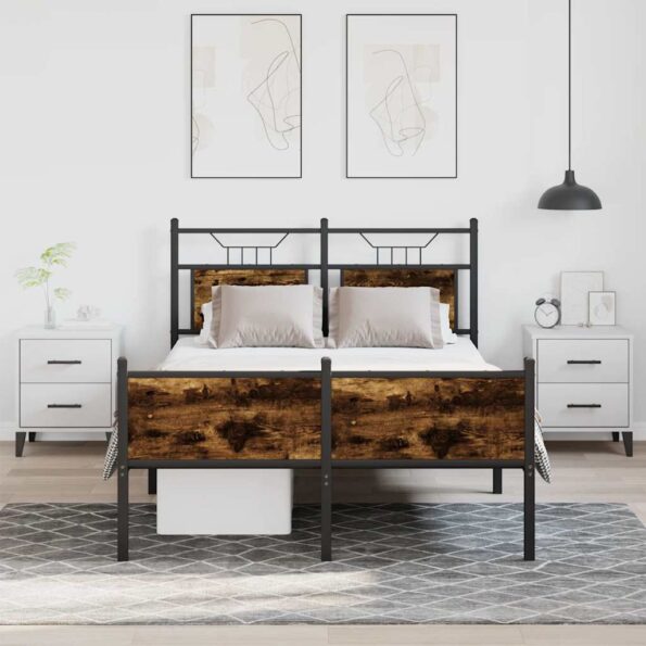 vidaXL Posteľný rám bez matraca dymový dub 120x200 cm kompozitné drevo – Obrázok 4