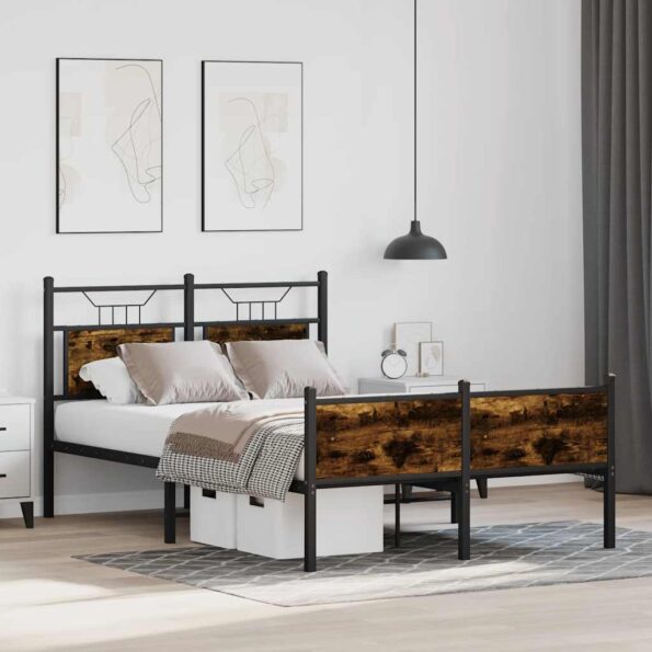 vidaXL Posteľný rám bez matraca dymový dub 120x200 cm kompozitné drevo – Obrázok 5