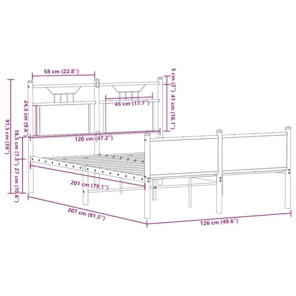 vidaXL Posteľný rám bez matraca dymový dub 120x200 cm kompozitné drevo – Obrázok 11