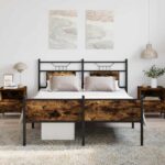 vidaXL Posteľný rám bez matraca dymový dub 137x190 cm kompozitné drevo – Obrázok 4