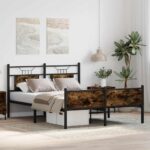 vidaXL Posteľný rám bez matraca dymový dub 137x190 cm kompozitné drevo – Obrázok 5