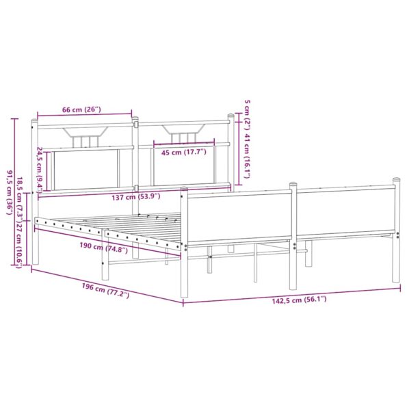 vidaXL Posteľný rám bez matraca dymový dub 137x190 cm kompozitné drevo – Obrázok 11