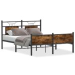 vidaXL Posteľný rám bez matraca dymový dub 140x190 cm kompozitné drevo – Obrázok 2