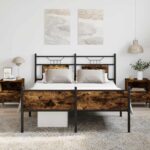 vidaXL Posteľný rám bez matraca dymový dub 140x190 cm kompozitné drevo – Obrázok 4