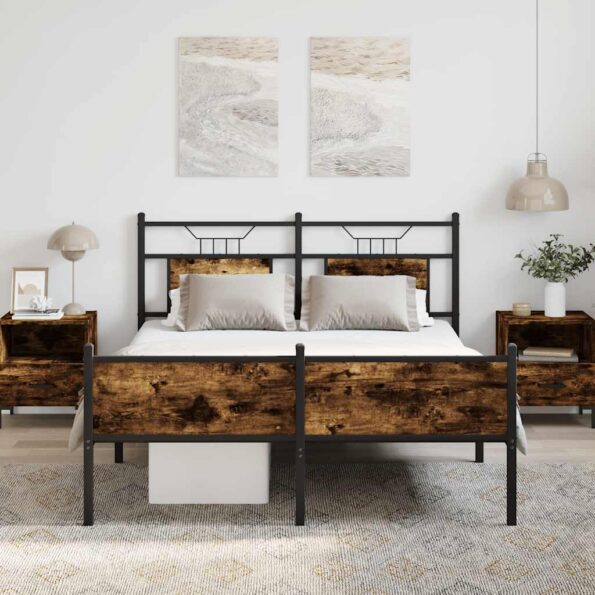 vidaXL Posteľný rám bez matraca dymový dub 140x190 cm kompozitné drevo – Obrázok 4