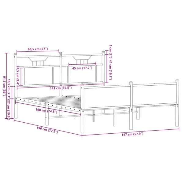 vidaXL Posteľný rám bez matraca dymový dub 140x190 cm kompozitné drevo – Obrázok 11