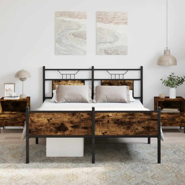 vidaXL Posteľný rám bez matraca dymový dub 140x200 cm kompozitné drevo – Obrázok 4