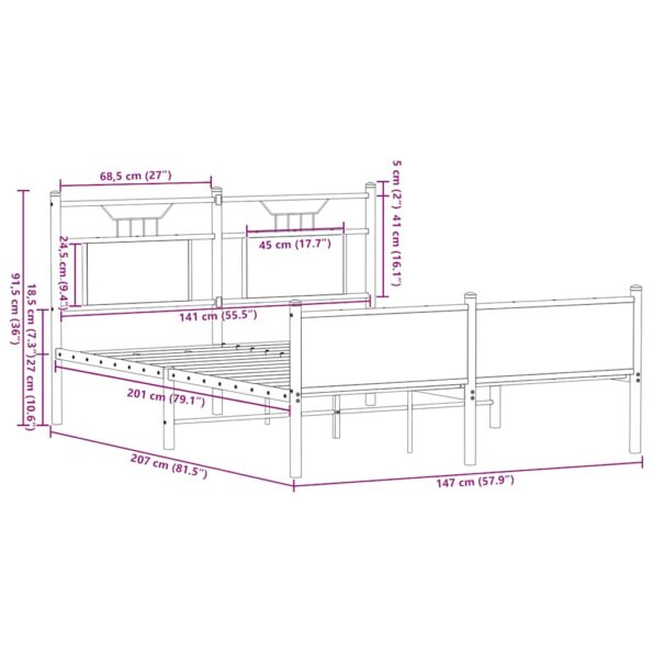 vidaXL Posteľný rám bez matraca dymový dub 140x200 cm kompozitné drevo – Obrázok 11