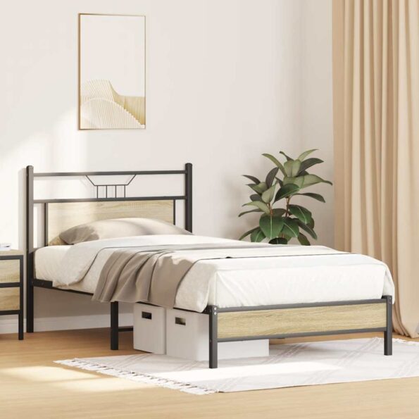 vidaXL Posteľný rám bez matraca dub sonoma 100x190 cm kompozitné drevo – Obrázok 4