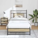 vidaXL Posteľný rám bez matraca dub sonoma 90x200 cm kompozitné drevo – Obrázok 4
