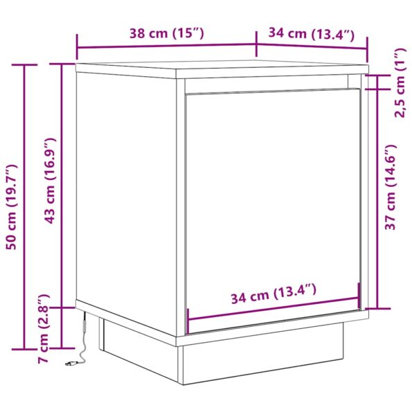 vidaXL Nočná skrinka s LED osvetlením Dub dymový 38x34x50 cm – Obrázok 12