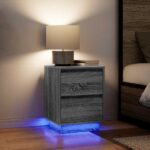 vidaXL Nočné skrinky s LED osvetlením 2 ks Sivá Sonoma 38x34x50 cm