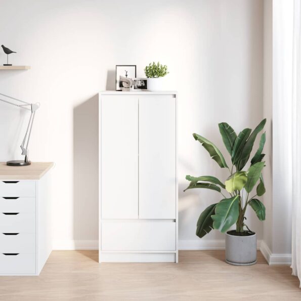 vidaXL Skrinka so zásuvkou Biela 55,5x34x119,5 cm Konštrukčné drevo – Obrázok 3