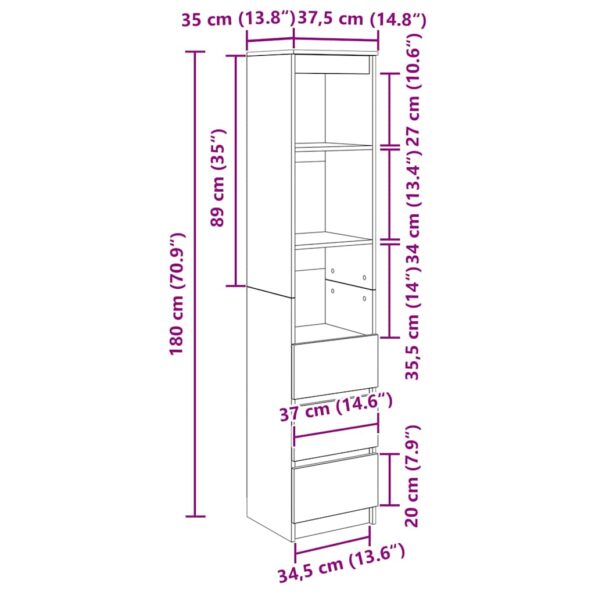 vidaXL Highboard Dub dymový 37,5x35x180 cm Upravené drevo – Obrázok 12