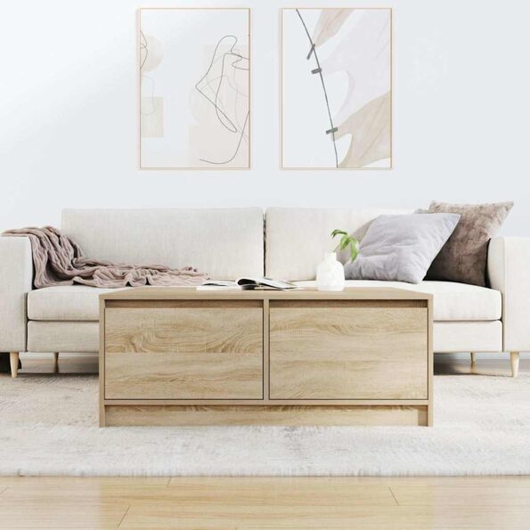 vidaXL konferenčný stolík so zásuvkami, dub sonoma 100x100x40 cm – Obrázok 3