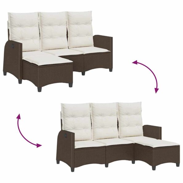 vidaXL Sklápacia Záhradná pohovka so vankúšmi tvar L hnedá polyratan – Obrázok 9