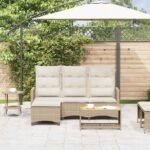 vidaXL Polohovacia záhradná pohovka s vankúšmi néžový v tvare L – Obrázok 3