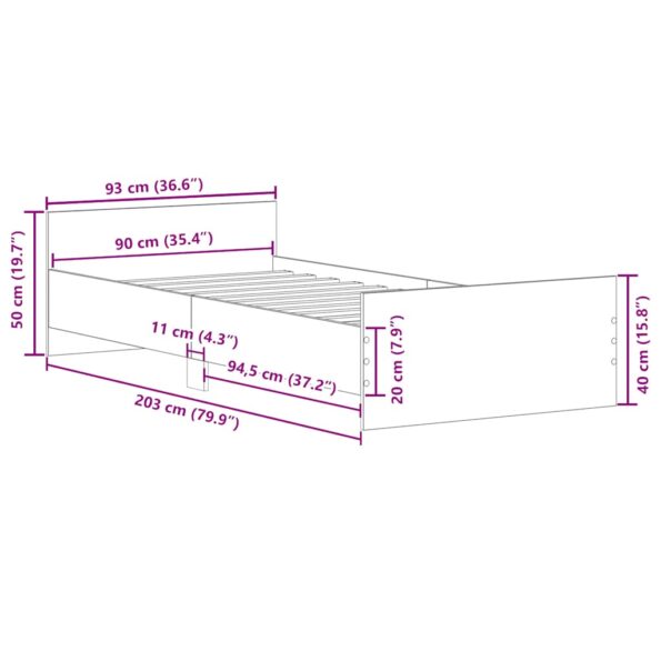vidaXL Posteľný rám bez matraca remeselnícky dub 90x200 cm – Obrázok 10