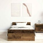 vidaXL Posteľný rám bez matraca staré drevo 100x200cm kompozitné drevo – Obrázok 3
