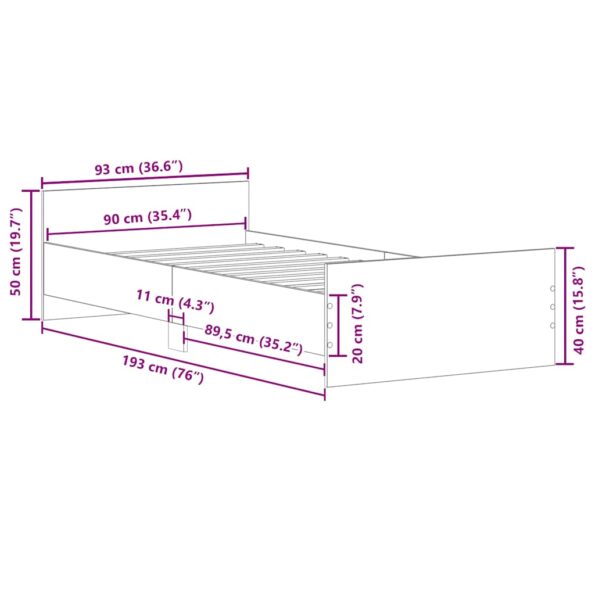 vidaXL Posteľný rám bez matraca remeselnícky dub 90x190 cm – Obrázok 10