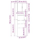 VidaXL Skrinka na práčku Biela 64x24x190 cm Engineered Wood – Obrázok 12