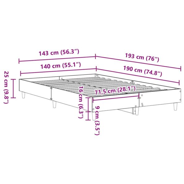 vidaXL Posteľný rám bez matraca sivý dub sonoma 140x190 cm – Obrázok 10