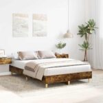 vidaXL Posteľný rám bez matraca dymový dub 135x190 cm kompozitné drevo – Obrázok 3
