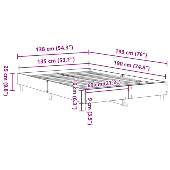 vidaXL Posteľný rám bez matraca sivý dub sonoma 135x190 cm – Obrázok 10