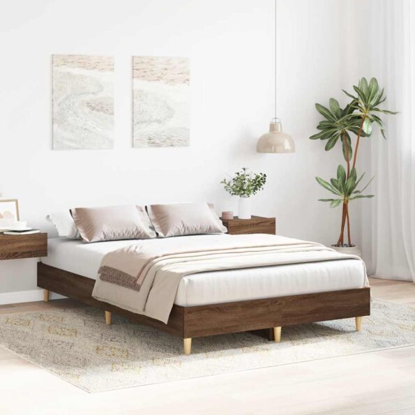 vidaXL Posteľný rám bez matraca hnedý dub 135x190 cm kompozitné drevo – Obrázok 3