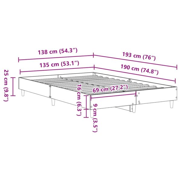 vidaXL Posteľný rám bez matraca hnedý dub 135x190 cm kompozitné drevo – Obrázok 10