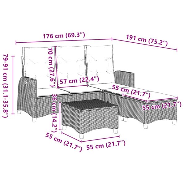vidaXL 3-dielna záhradná súprava pohoviek s vankúšmi béžová tvare L – Obrázok 12