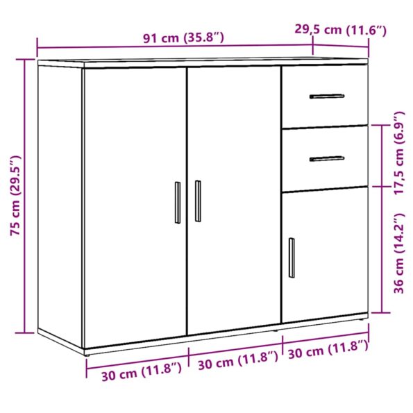vidaXL Komoda čierna dub 91x29,5x75 cm, imitácia dreva – Obrázok 12