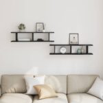 vidaXL Nástenné police 2 ks, dub čierny 90x18x20 cm, kompozitné drevo – Obrázok 3