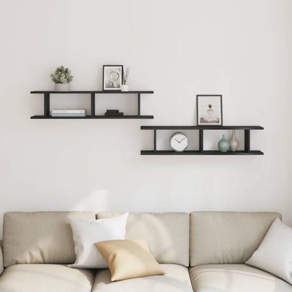 vidaXL Nástenné police 2 ks, dub čierny 90x18x20 cm, kompozitné drevo – Obrázok 3