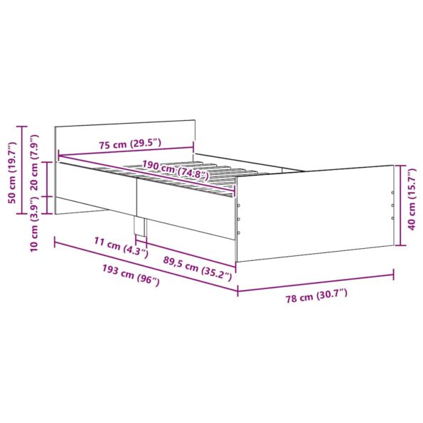 vidaXL Posteľný rám bez matraca čierny dub 75x190 cm kompozitné drevo – Obrázok 10