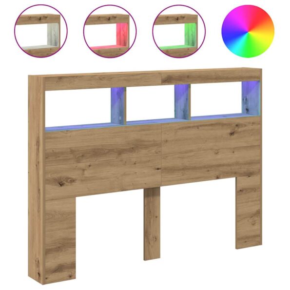 vidaXL Skrinka na čelo postele s LED dub artisan 140x17x102 cm – Obrázok 2